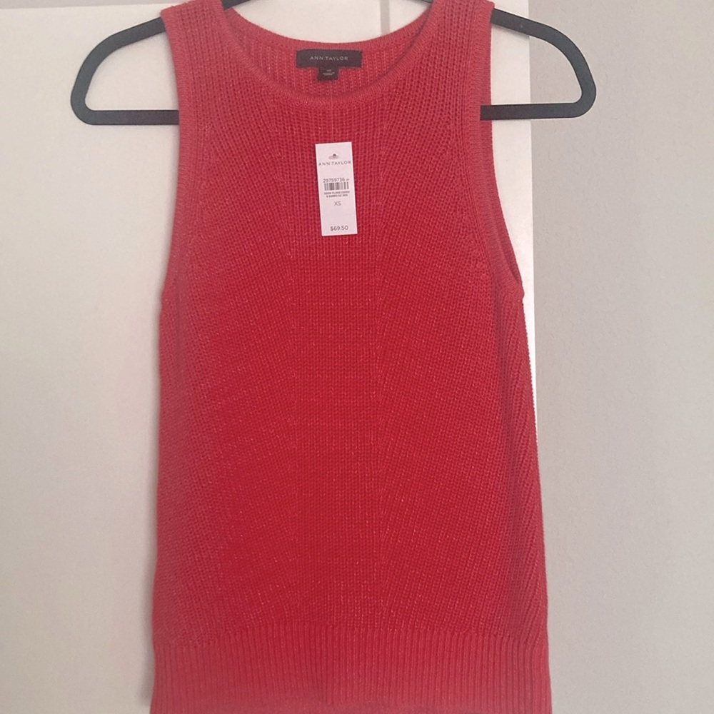 Ann Taylor Sweater Womens XS Orange Red Vi 80% Cotton Blend Sleeveless Knit Tank